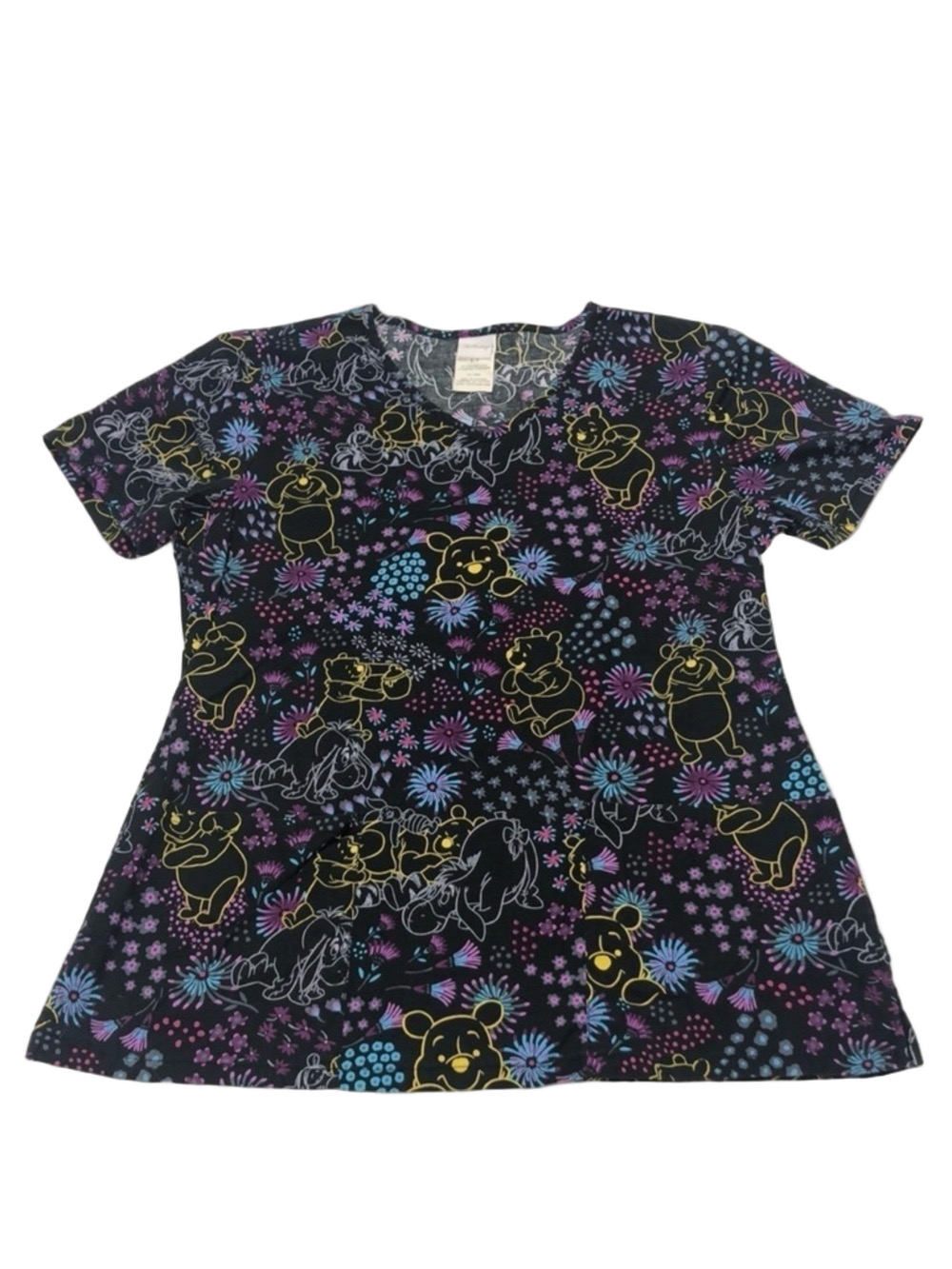 Disney Pooh Tigger short sleeve scrubs black and brights print Small